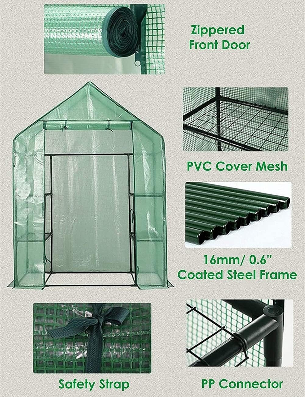 Walk-In Greenhouse 4 Shelves Waterproof PVC Cover 56x29x77in | Reinforced Frame