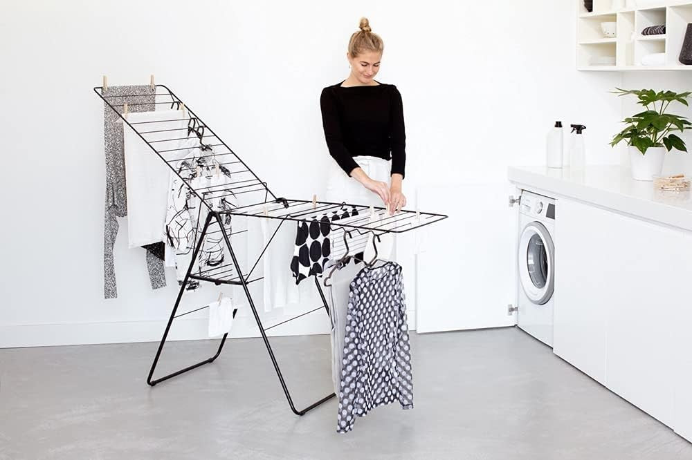25m Clothes Airer Folding Indoor Drying Rack Stainless Steel Matt Black