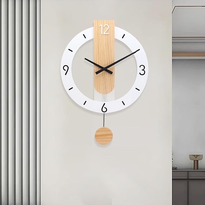 Modern Silent Wooden Wall Clock 40×40cm Acrylic Quartz Pendulum Decor
