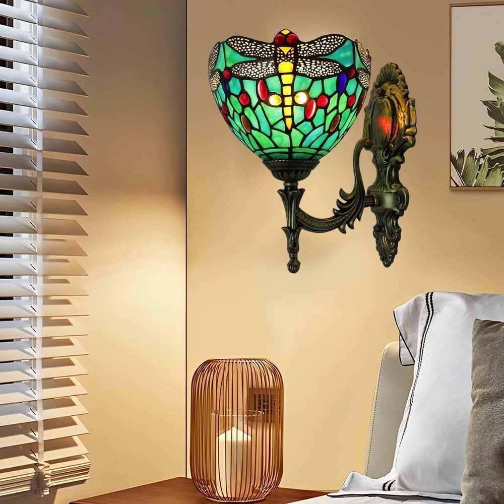 Vintage Stained Glass Wall Light Sconce Lamp Retro Tiffany Style 28cm