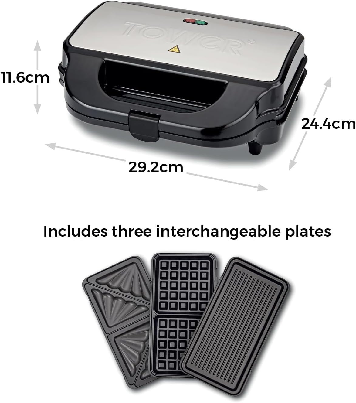 3-in-1 Deep Fill Snack Maker 900W Sandwich Waffle 29.6cm Stainless Steel