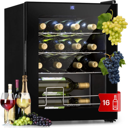 Wine Cooler Fridge 16 Bottle Glass Door Single Zone Slim Freestanding Black