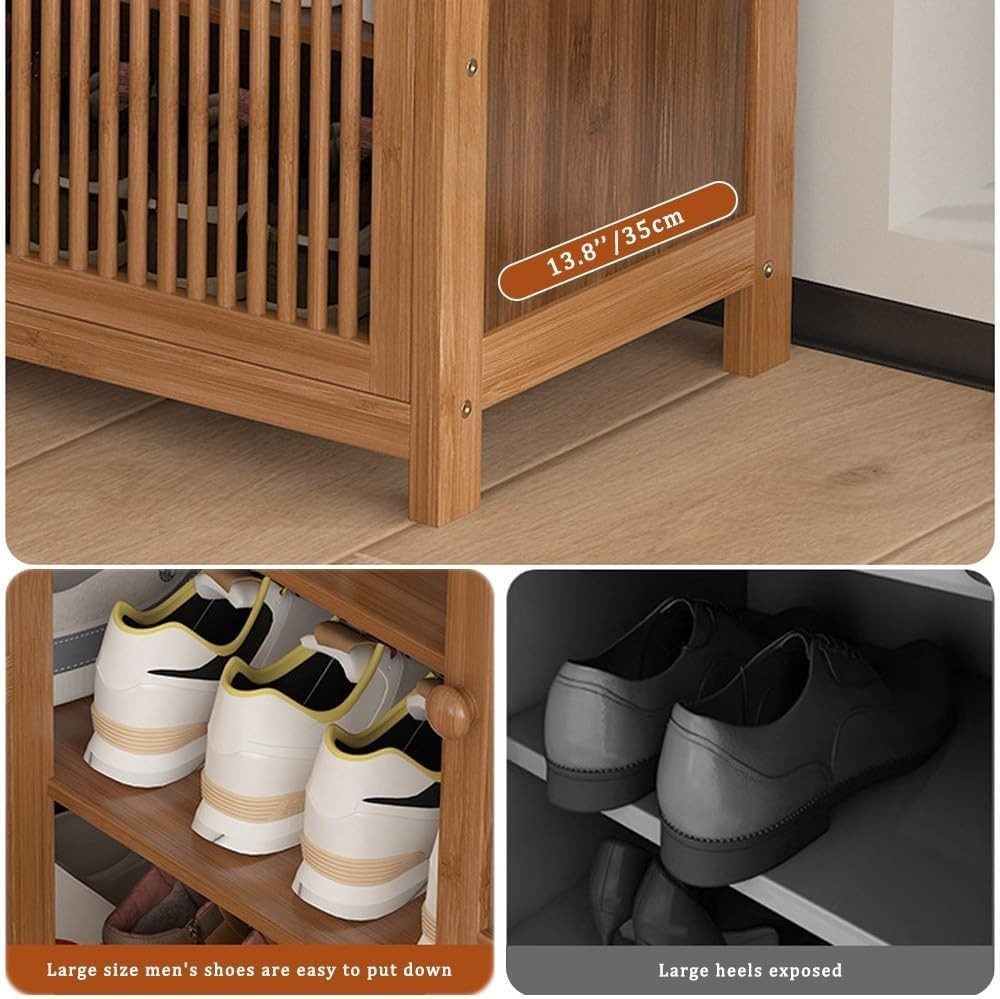 Large Bamboo Shoe Cabinet with Drawer & Ventilated Door, Holds 32 Pairs