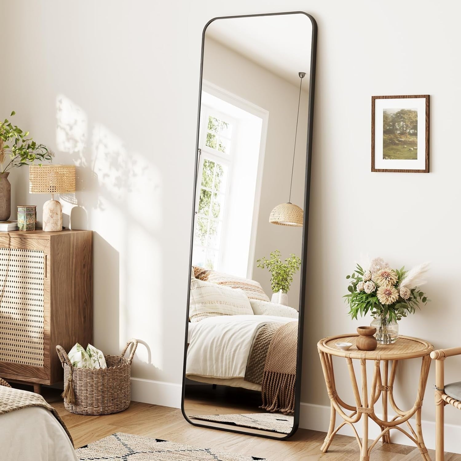 Large Full-Length Rectangular Floor Mirror 160x50cm, Rounded Corners, Freestandi