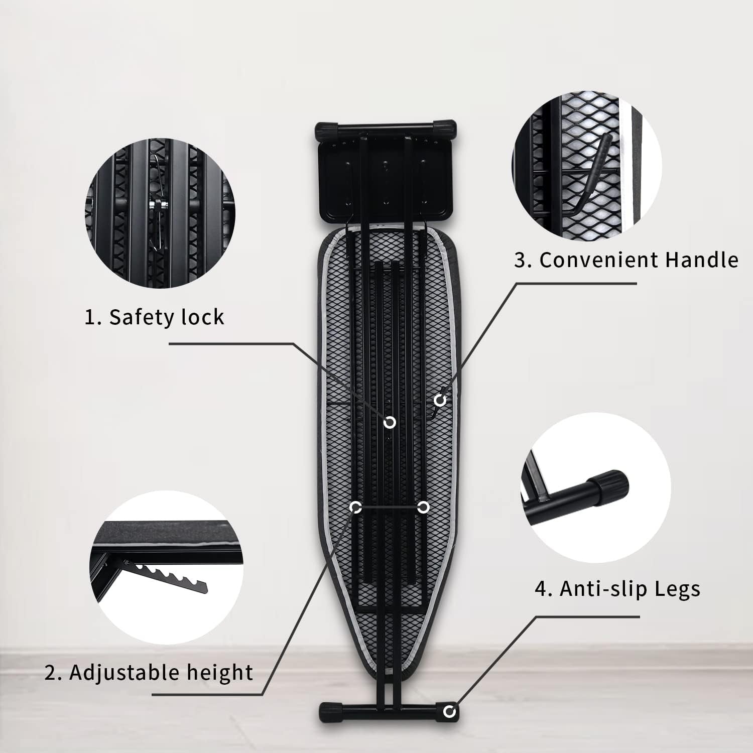 Adjustable Ironing Board with Steam Iron Rest Heat Resistant Black 109x33cm