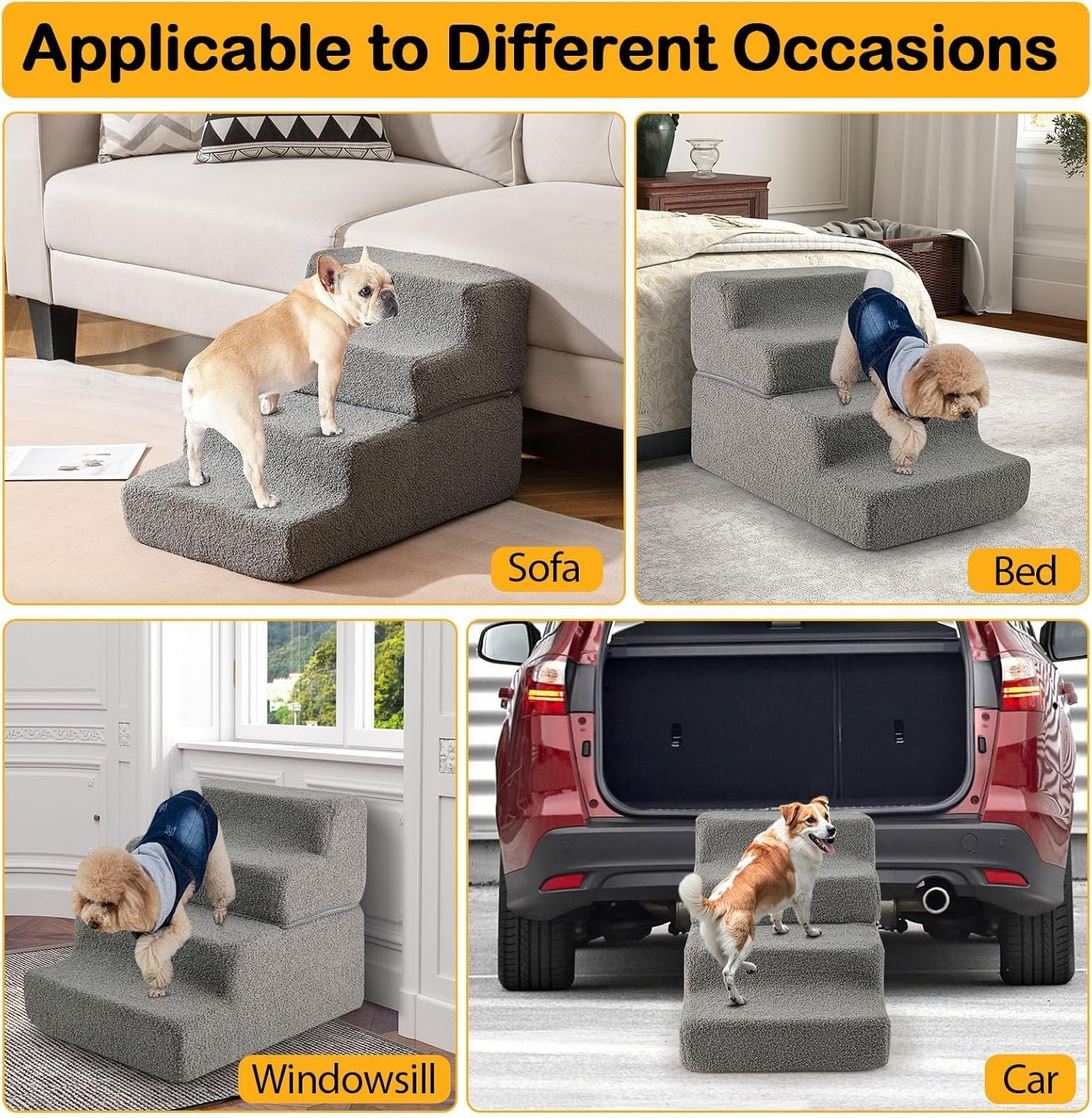 4 Step Dog Stairs Foam Ramp Non Slip Grey 63x43x60cm