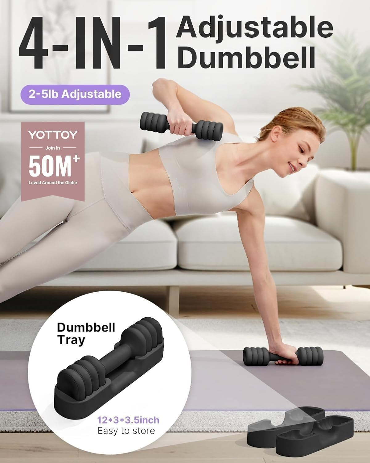 Adjustable Dumbbell Set 2–5 lb Each Compact Non-Slip Hand Weights Home Gym