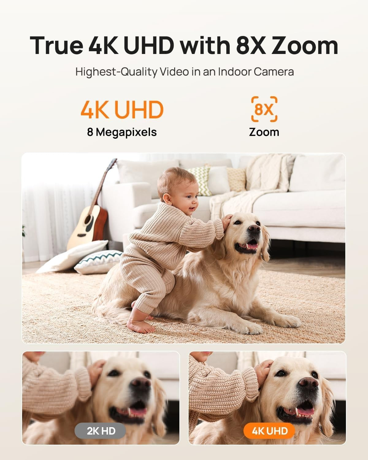 4K Indoor Security Camera 256GB SD Card 360° Pet Baby Monitor WiFi 6