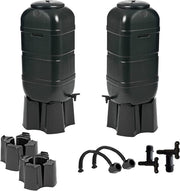 2 x 100L Slimline Garden Water Butts with Stands, Taps & Diverters