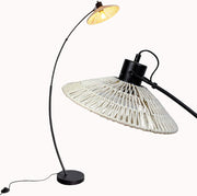 Boho Arc Floor Lamp Adjustable Shade Black Beige Reading Living Room
