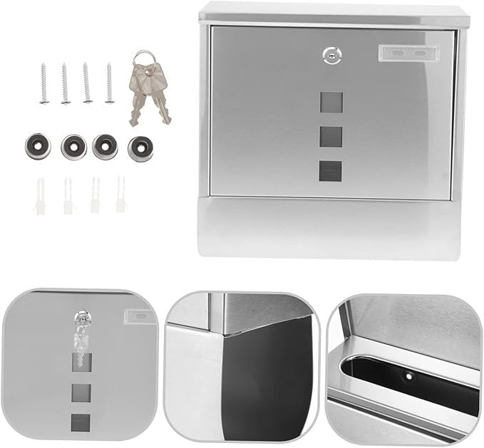 Lockable Stainless Steel Wall Mailbox Silver | Outdoor Post Box 32x30x8.5cm