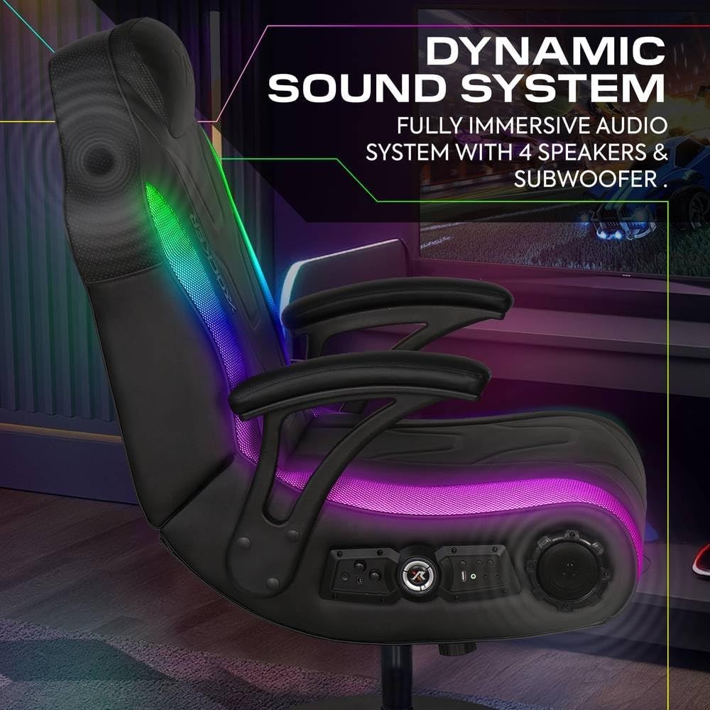 RGB Gaming Chair Pedestal Stereo Bluetooth LED Lights Faux Leather