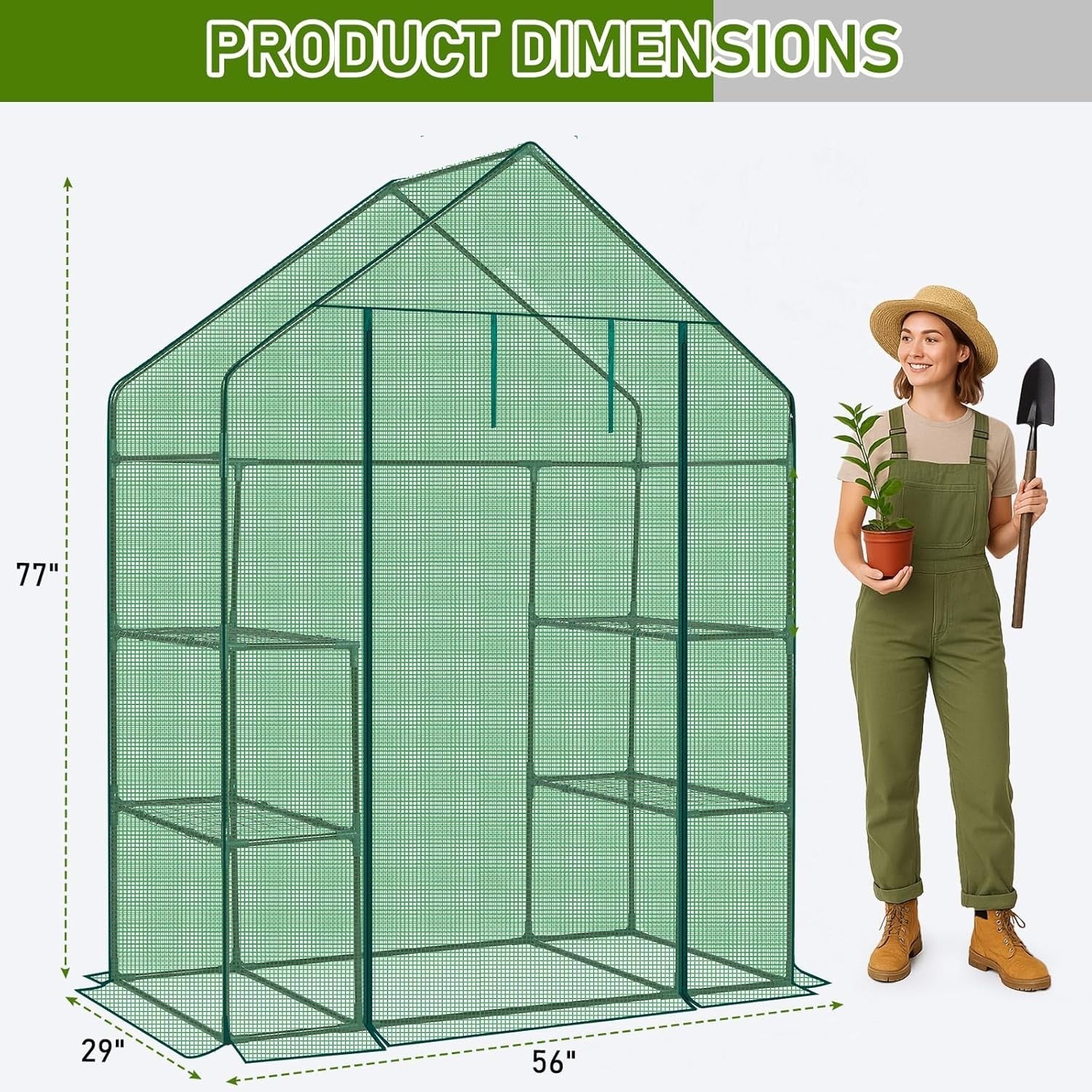 Walk-In Greenhouse 3 Tier 4 Shelf PE Cover Steel Frame Garden Plant Tent