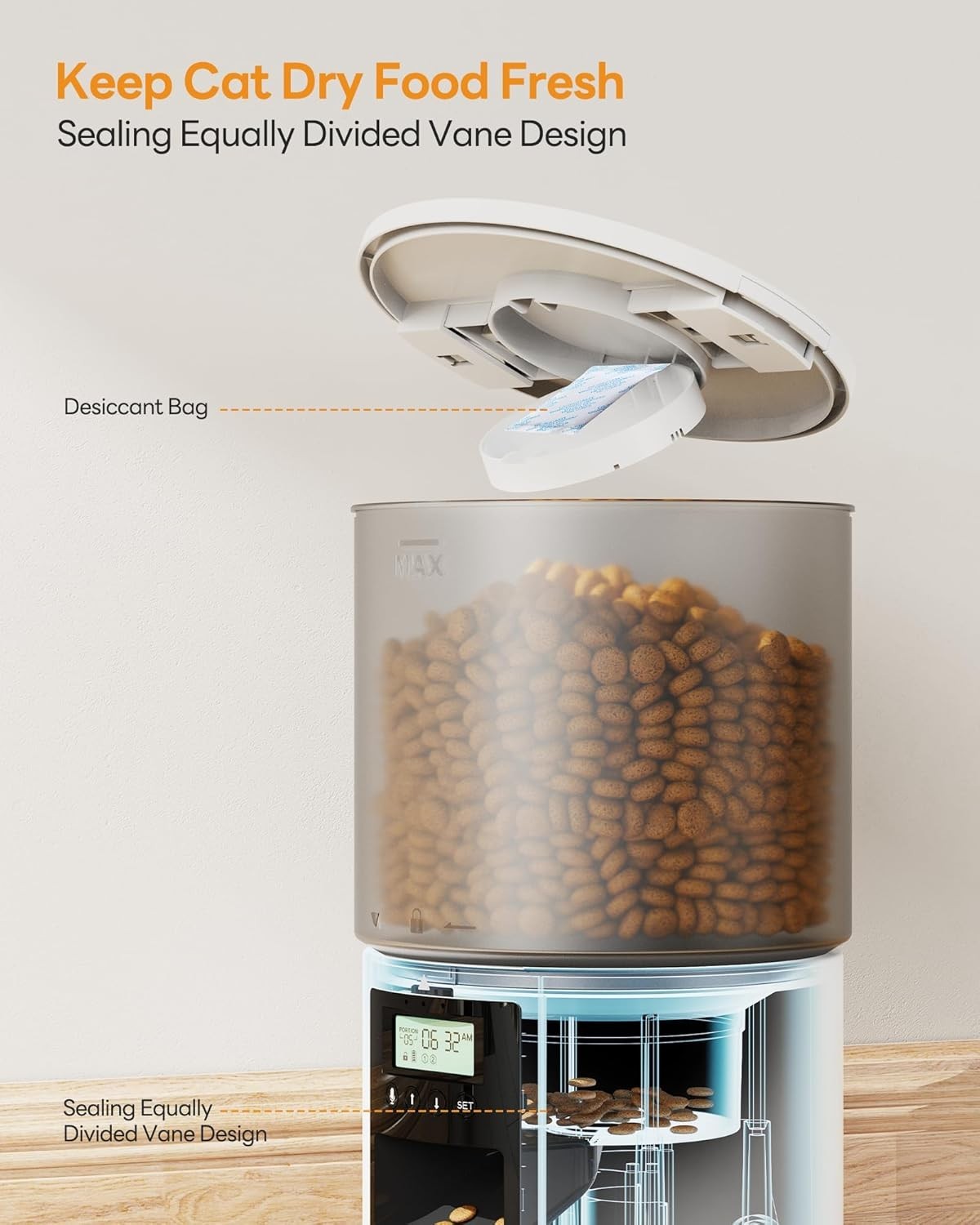 Automatic Cat Feeder 4L Timer Food Dispenser 6 Meal Voice Recorder White