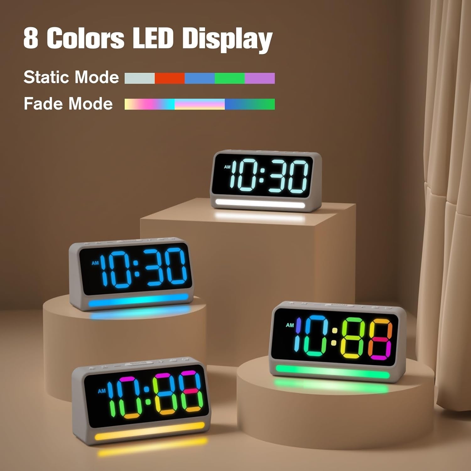 Extra Loud Alarm Clock Heavy Sleepers LED Display 7 Colour Night Light