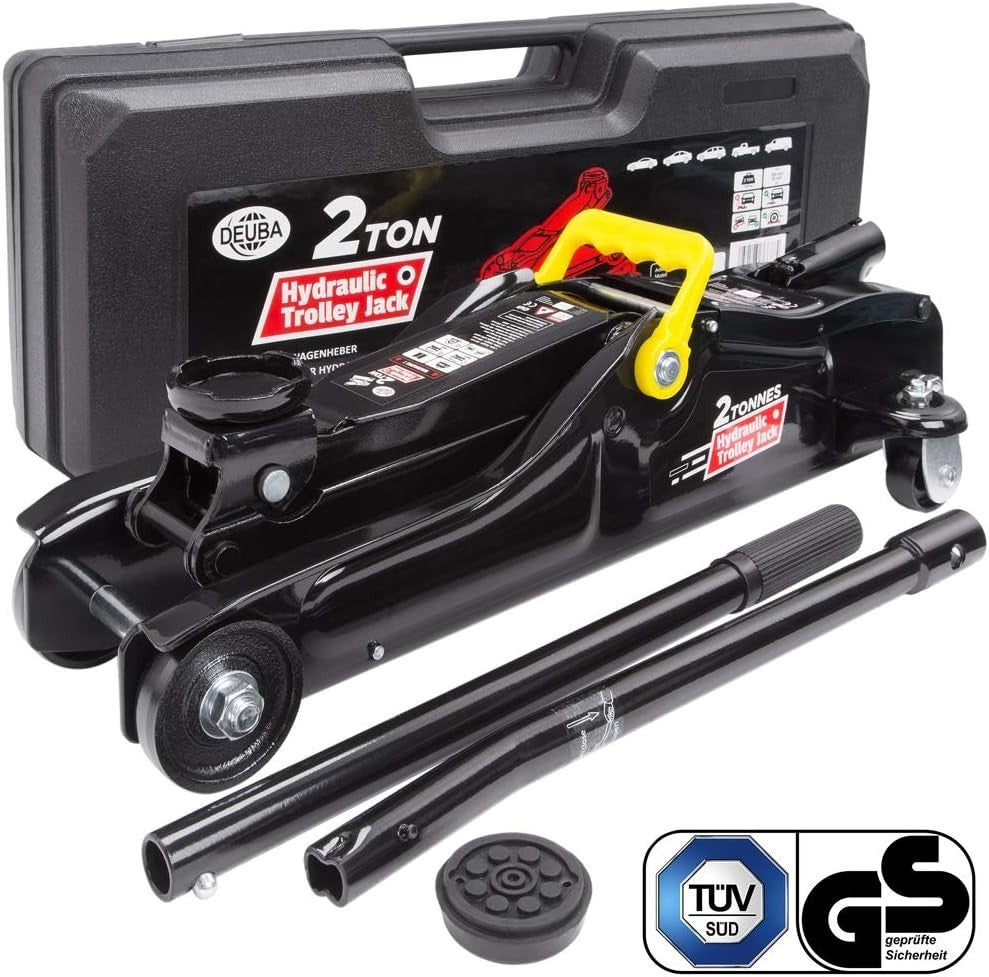 2 Ton Low Profile Hydraulic Trolley Jack 85–330mm w/ Case Rubber Pad Black