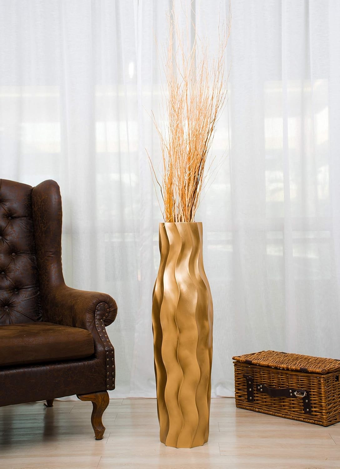 Large Gold Floor Vase 85cm Tall Farmhouse Decorative Vase for Pampas Grass