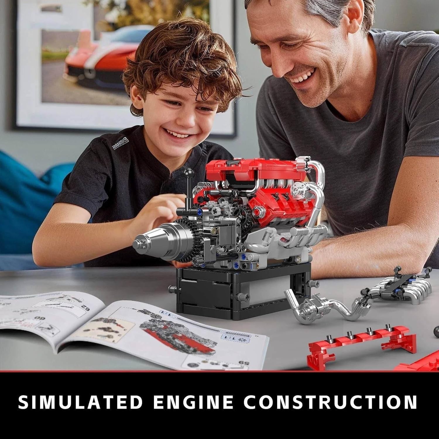 V8 Engine Block Model Kit 750+ Pcs STEM Gift for Adults & Teens 14+