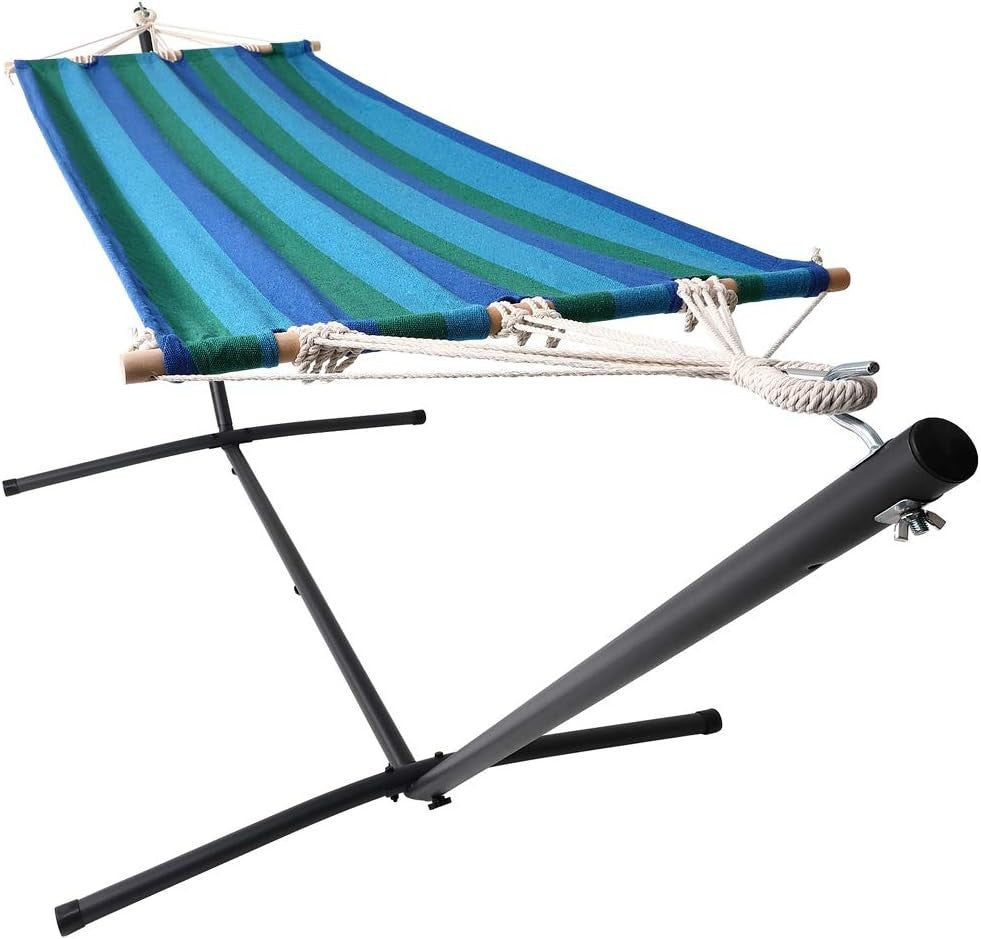 Blue Hammock with Metal Stand | 100kg Capacity | 200x80cm Outdoor Garden Bed