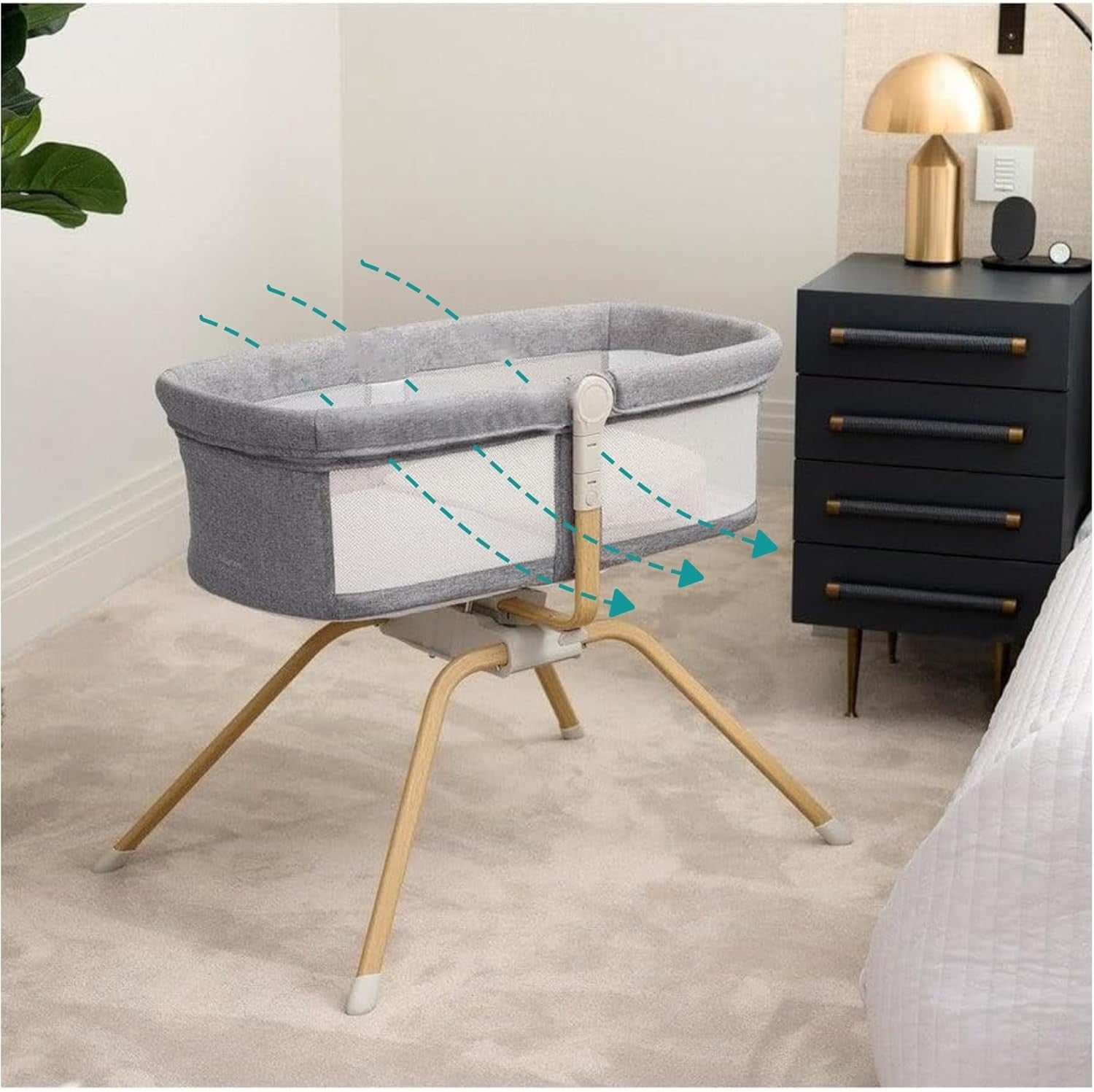 Gliding Baby Crib with Mattress Portable Lightweight Travel Bassinet Slate Grey