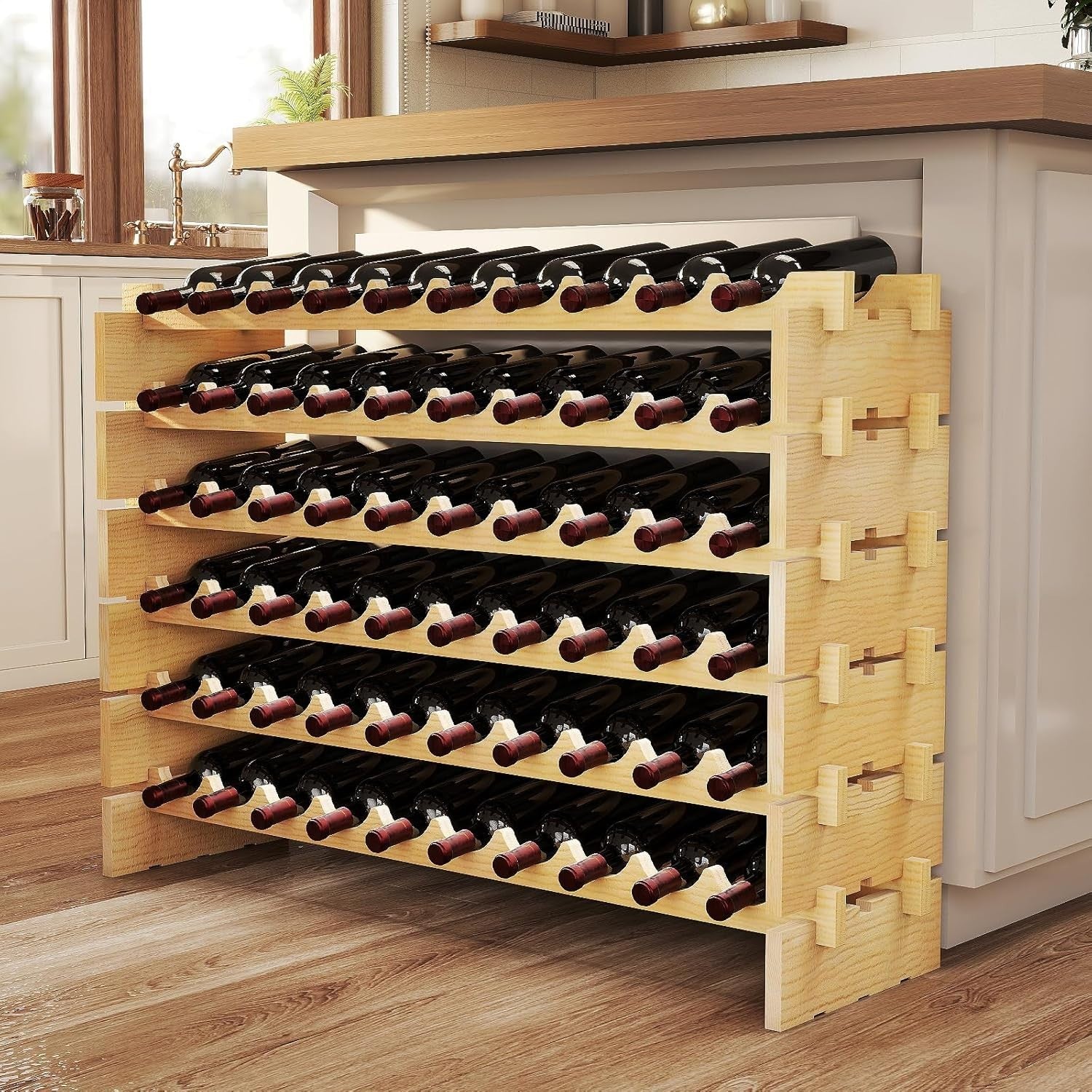 60 Bottle Wooden Wine Rack 6-Tier Floor Standing Wine Storage Organizer Pine