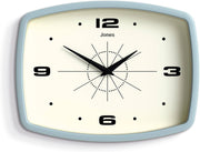 Retro 25cm Wall Clock Rectangle Silent Pale Blue Kitchen Living Room Decor