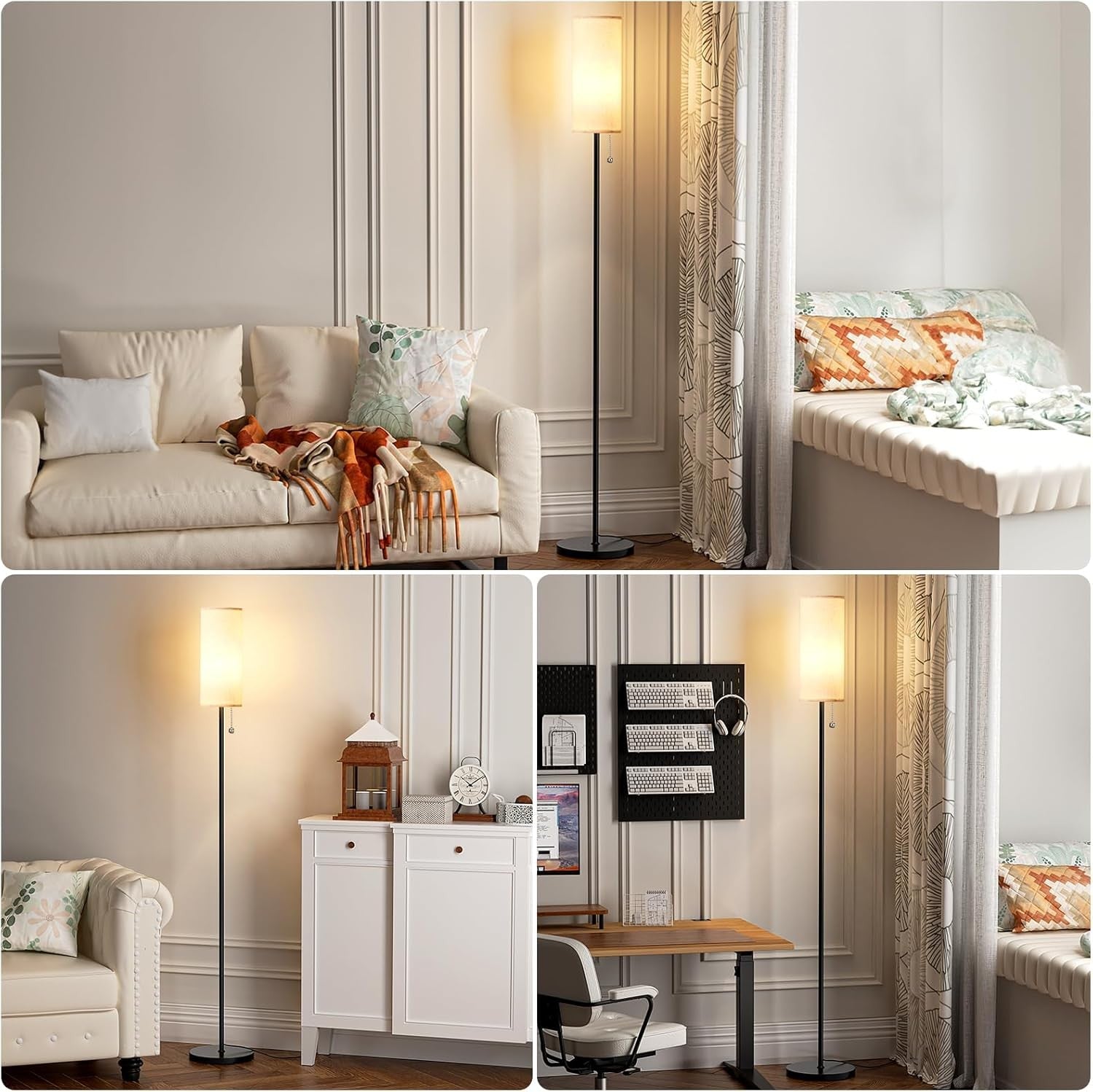 Beige Floor Lamp 64in Standing Lamp Bedroom Living Room Bulb Included