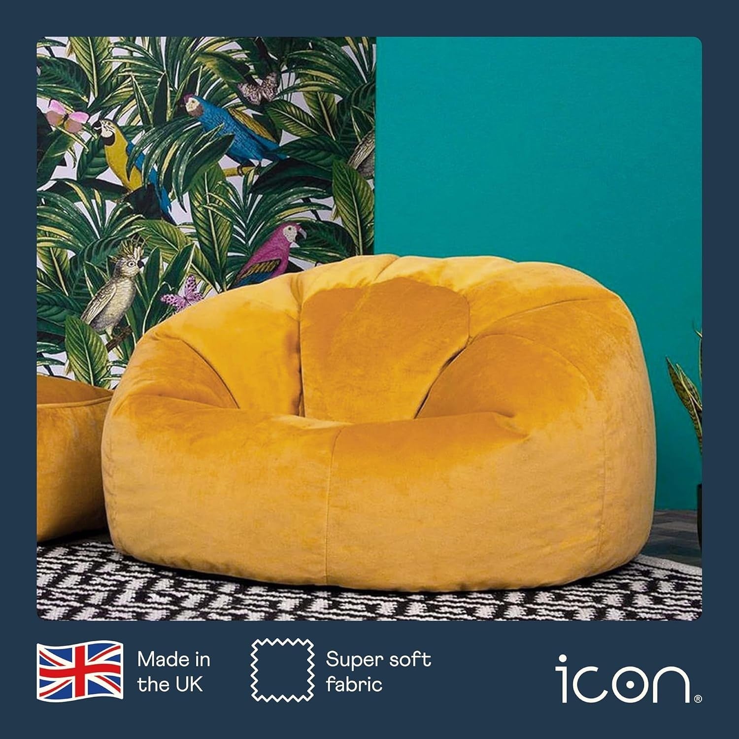 Large Velvet Bean Bag Chair Ochre Yellow Adult Seat Lounge Sofa Indoor