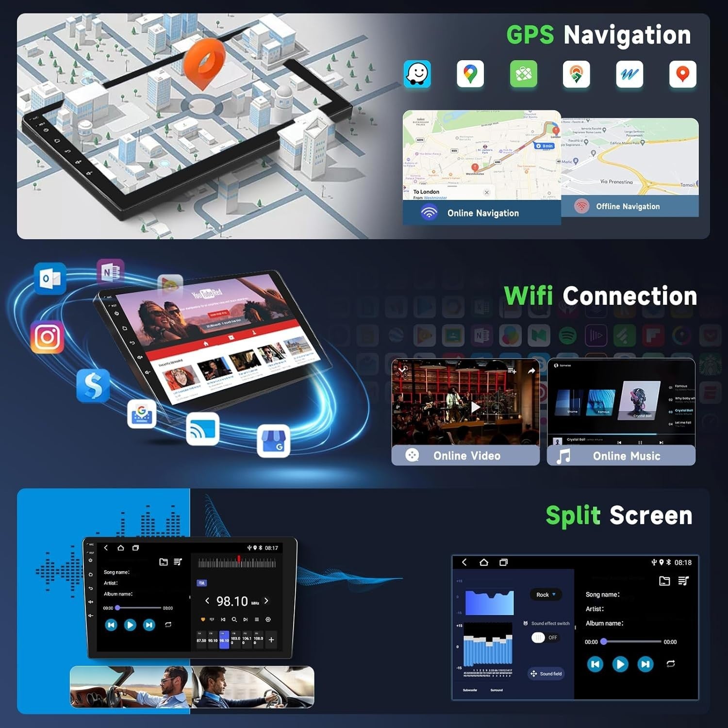 9" Android Car Stereo Double Din GPS Radio Bluetooth WiFi MP5
