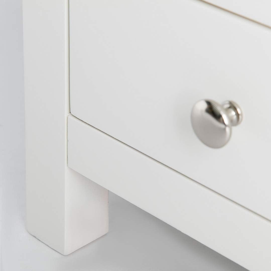 White 3 Drawer Bedside Table with Oak Top | Solid Wood Storage Unit