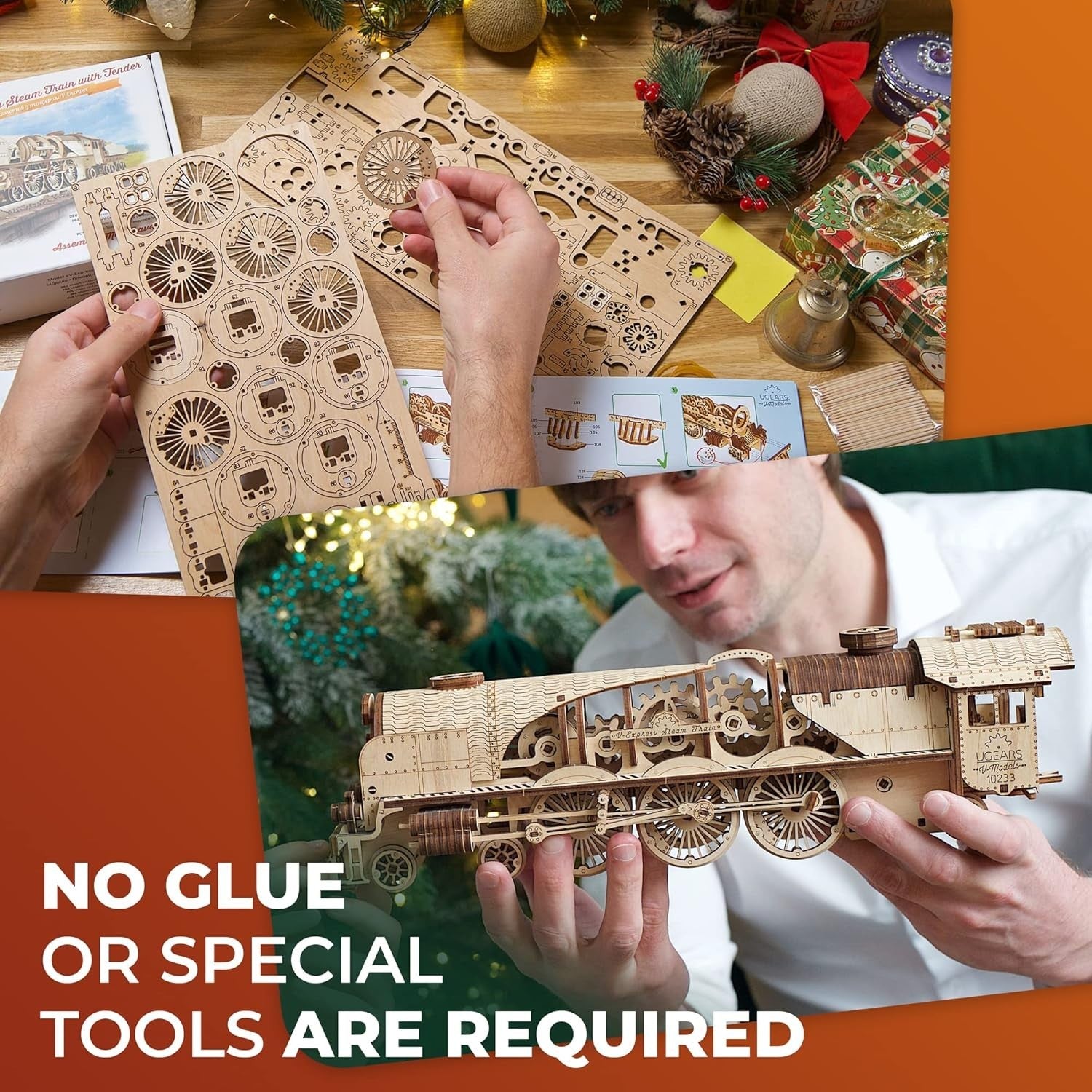 3D Wooden Steam Train Puzzle Model with Track & Moving Parts - DIY Kit