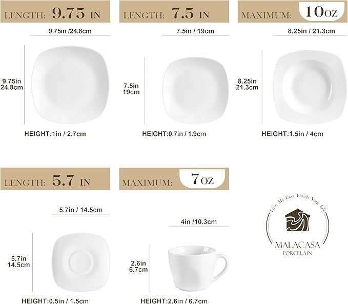 60 Piece White Dinner Set Porcelain Plates Bowls Cups Service for 12 Chip Resist
