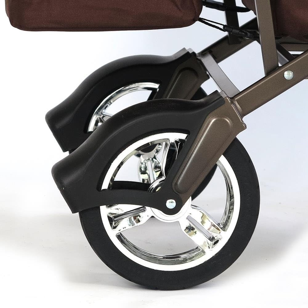 Brown Kids Folding Wagon Push Pull Stroller Cart w/ Canopy & Storage Bag