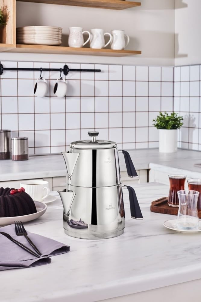Turkish Teapot Set 3L Stainless Steel Caydanlik Induction Compatible