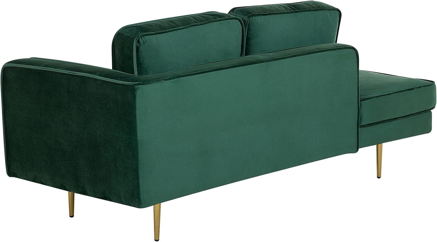Emerald Green Velvet Chaise Lounge | Gold Legs, Cushions, 171cm Wide