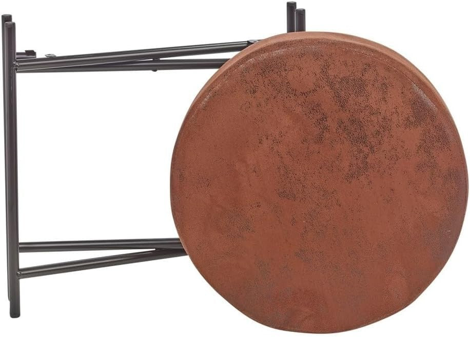 Brown Faux Leather Vanity Stool Round Padded Seat Modern Metal Leg Chair