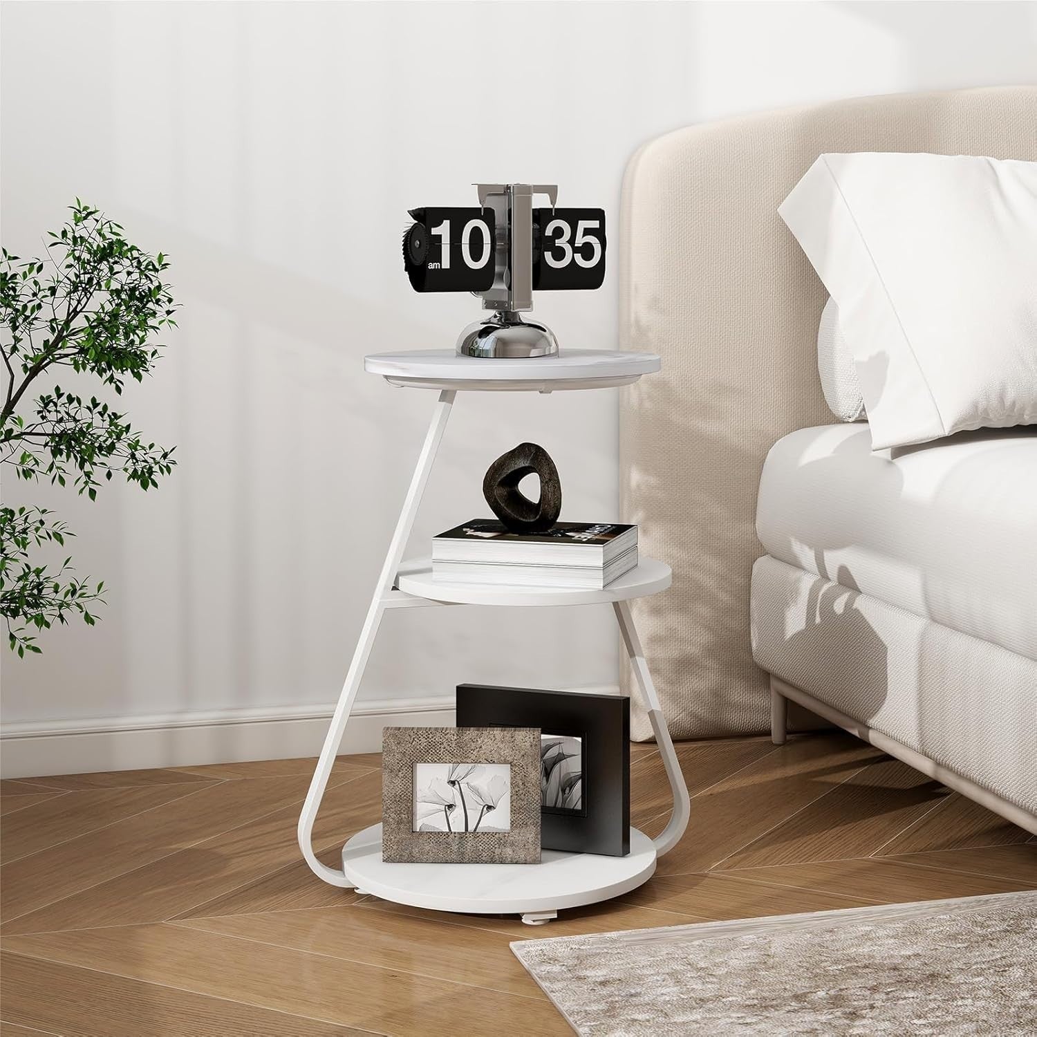 Set of 2 Round Side Tables with 6-Color LED & 3-Tier Storage – Modern Design