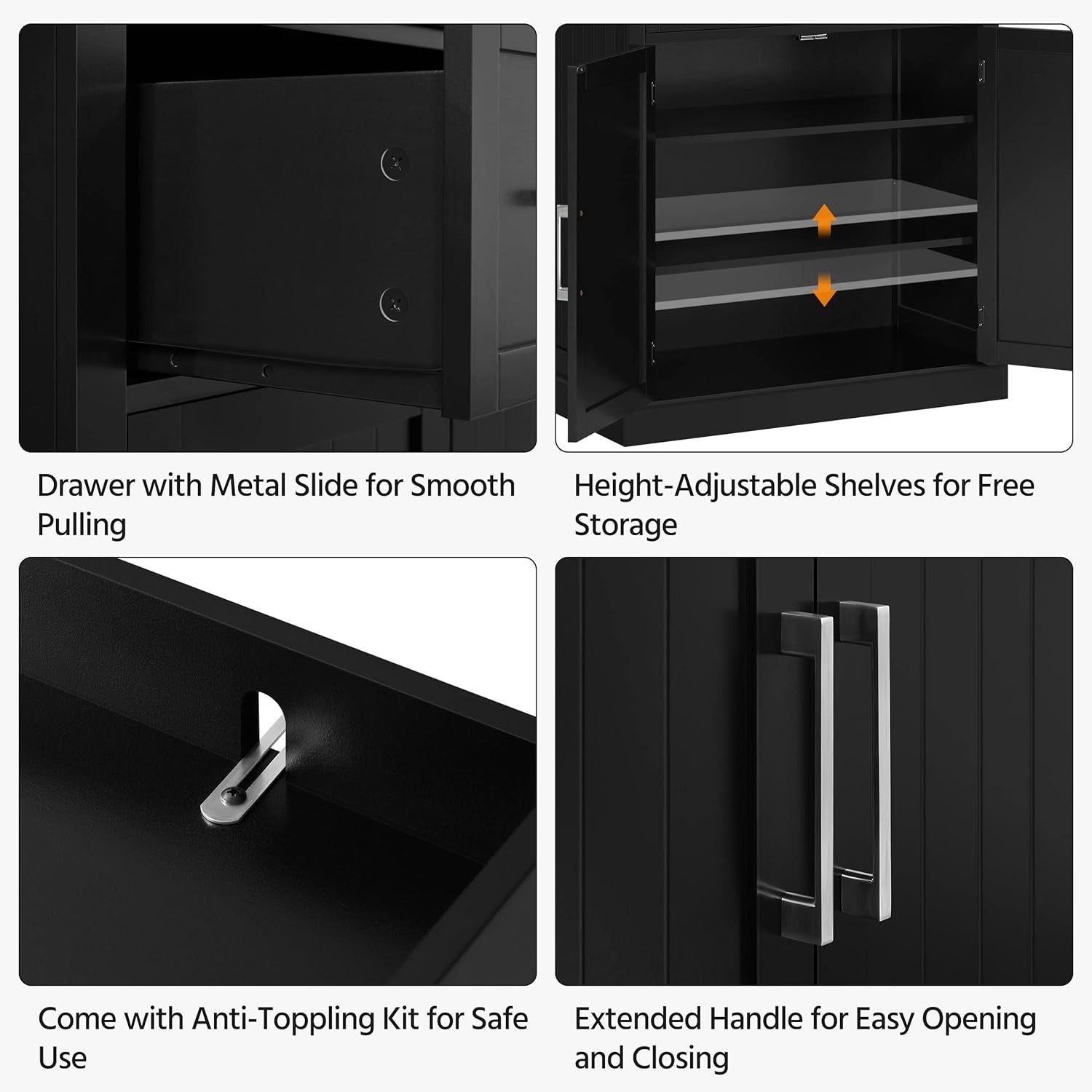 Tall Black Kitchen Pantry Cupboard Storage Cabinet with Drawer & Shelves