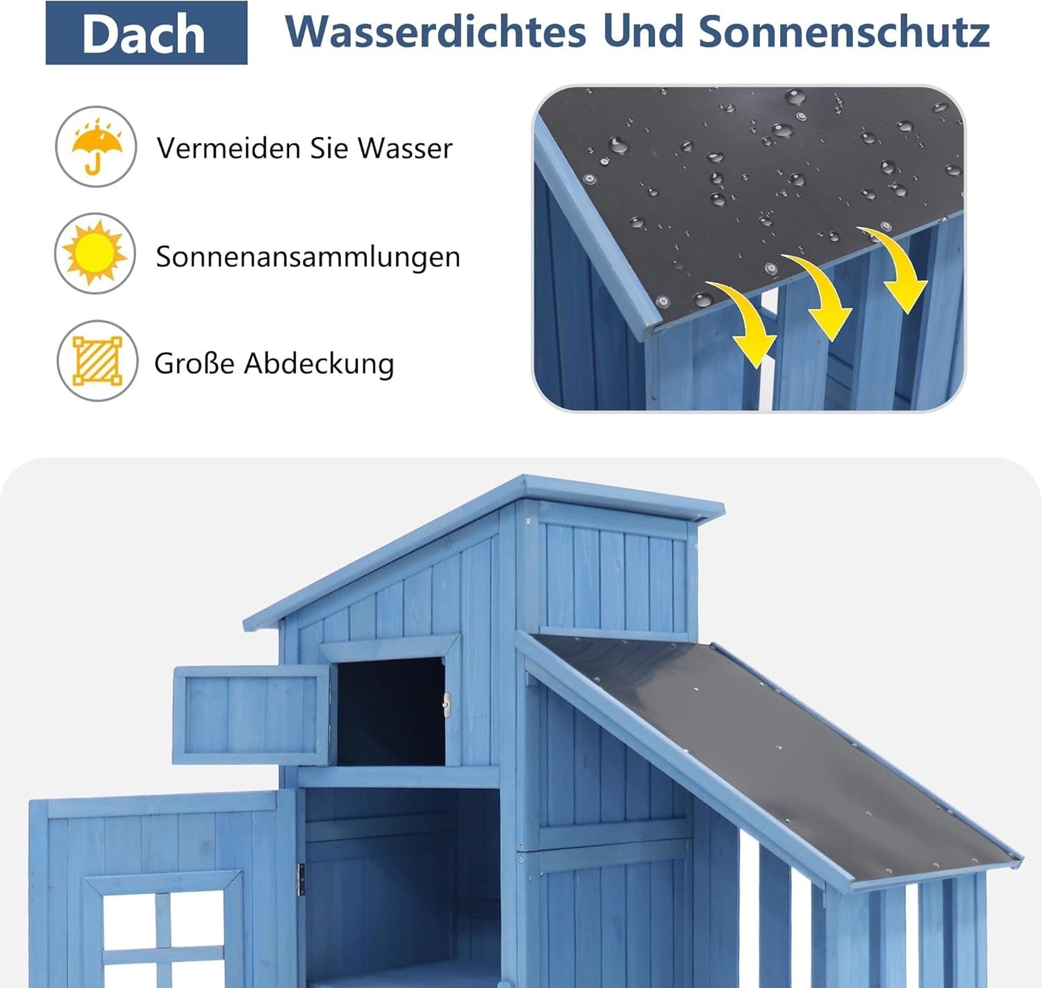 124x46x174cm Blue Wooden Garden Tool Shed Outdoor Storage Cabinet