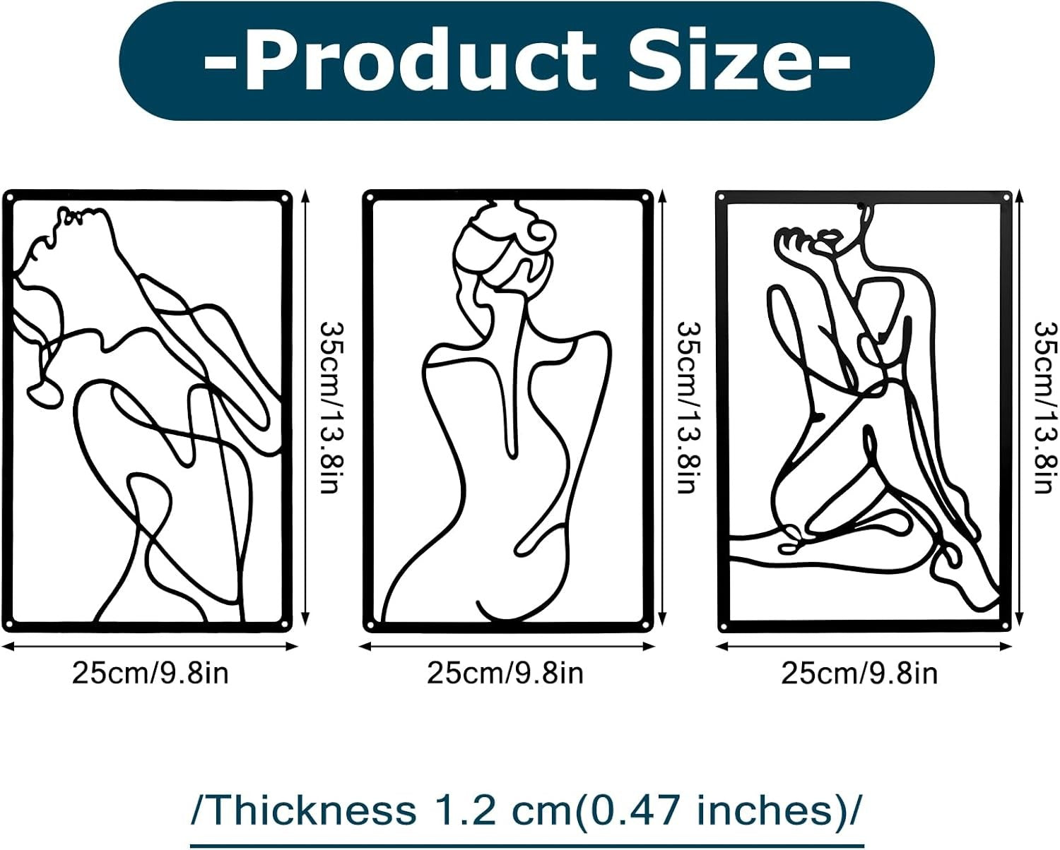 Set of 3 Abstract Woman Metal Wall Art 35x25cm Waterproof