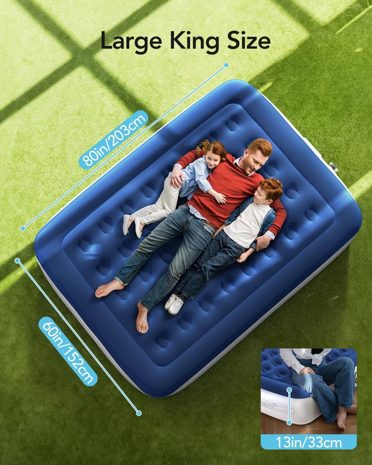 Inflatable Air Mattress King Size 33cm High Built-In Pump Camping Guest Bed