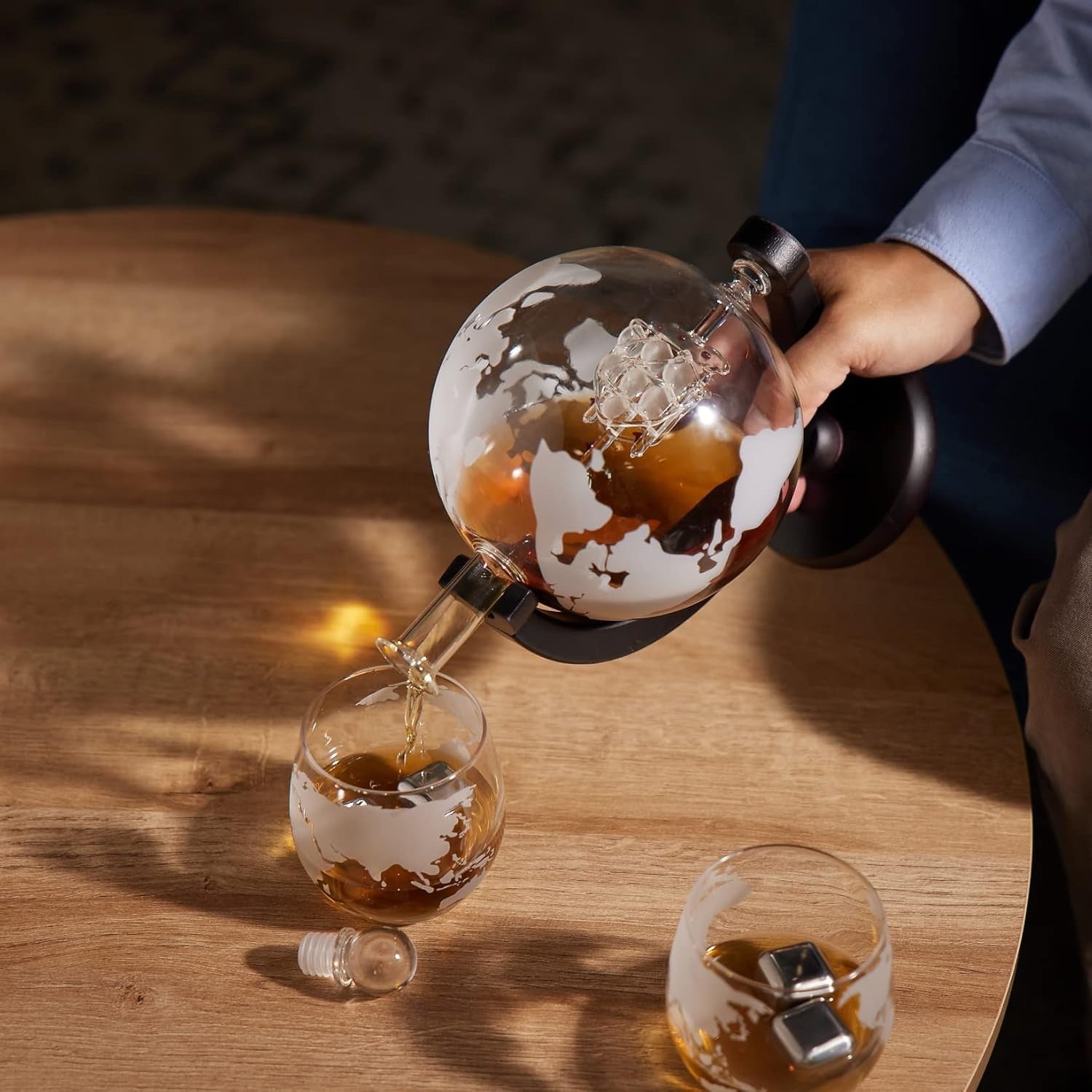 1500ml Globe Whiskey Decanter Set with Glasses Stand Stones Gift for Men