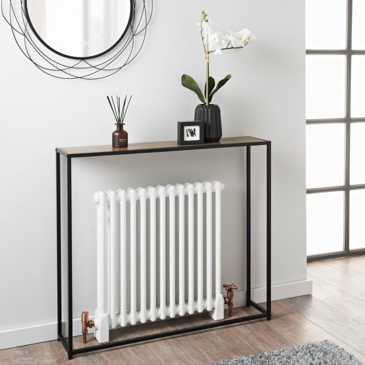 Slim Black Console Table 105x20x82cm Metal Frame & Wooden Top