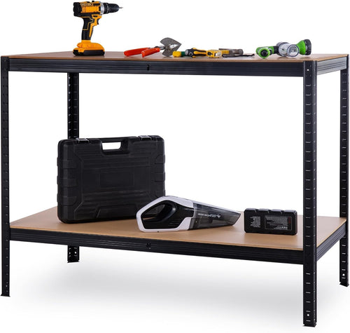 Heavy Duty 2-Tier Workbench 120x90x60cm 400kg Capacity Steel Frame DIY Table