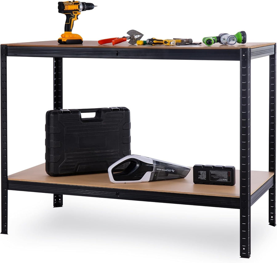 Heavy Duty 2-Tier Workbench 120x90x60cm 400kg Capacity Steel Frame DIY Table