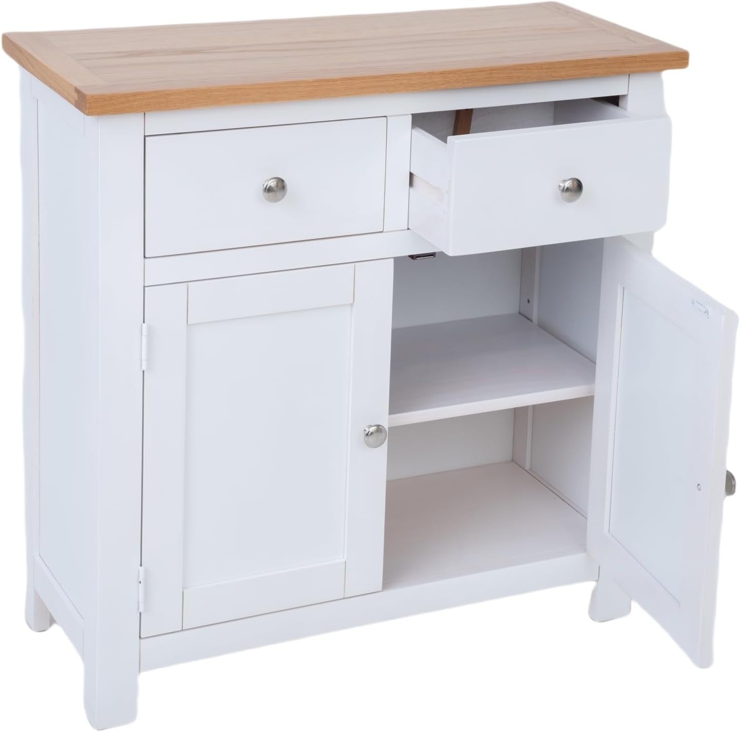 Small Solid  White Oak Sideboard Cabinet 2 Door 2 Drawer Hallway Storage Unit