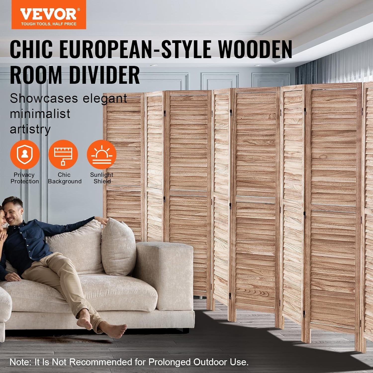 8 Panel Natural Wood Folding Room Divider Privacy Screen 320x170cm