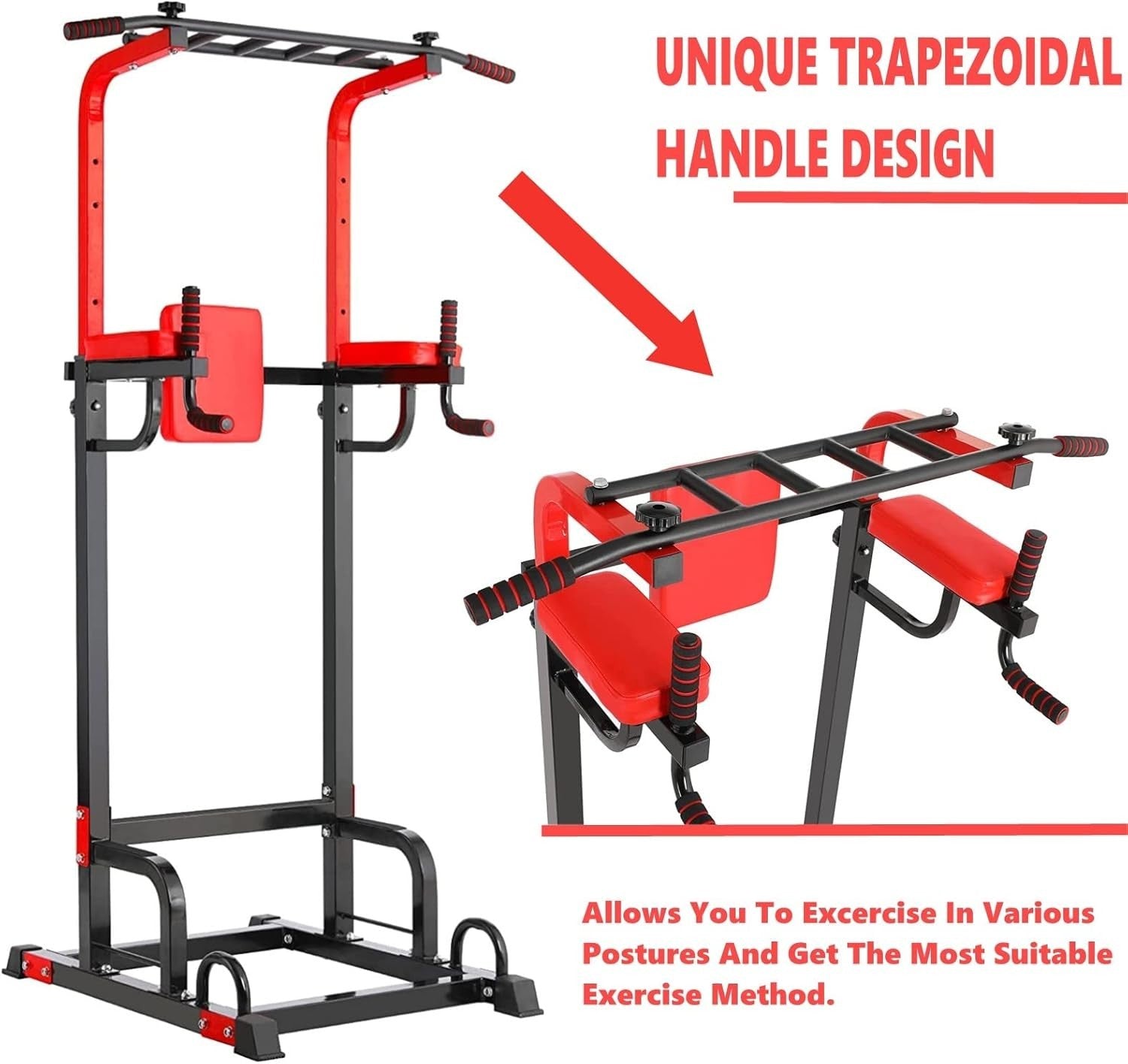 Red Multifunction Power Tower Pull-Up Dip Station Home Gym 200kg
