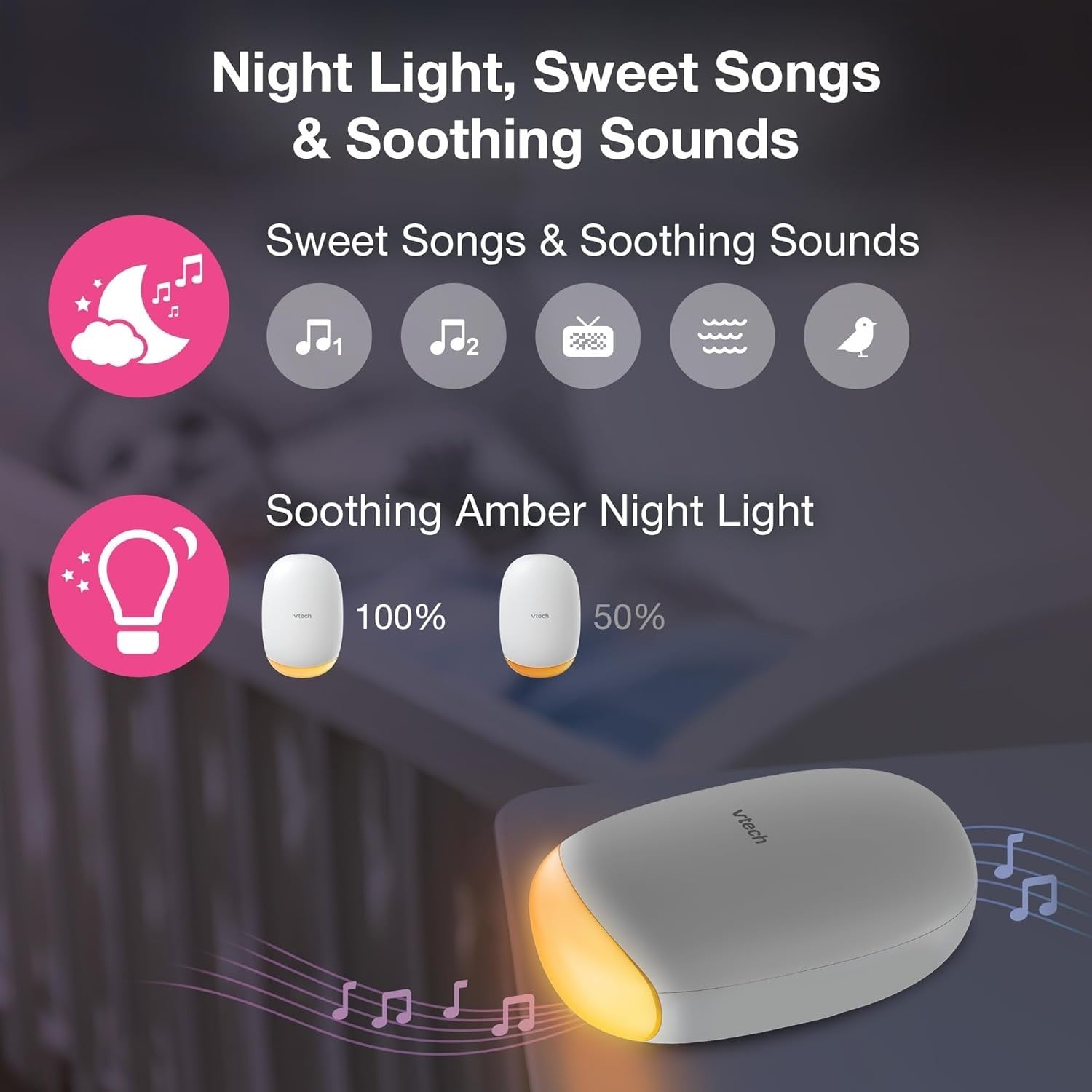 Portable Baby Stroller Rocker with Soothing Songs, Amber Night Light & USB-C