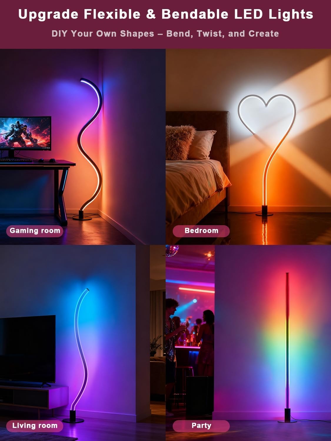 Smart RGB LED Floor Lamp 2 Pack Music Sync App Remote 16M Colours